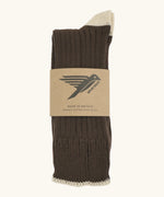 Folded Silverstick Caburn Organic Cotton Socks in brown with cream heel and ankle trim