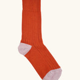 Silverstick Caburn Organic Cotton Socks in rust with light purple heel, toe and ankle trim