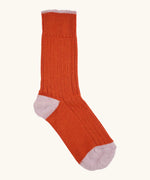 Silverstick Caburn Organic Cotton Socks in rust with light purple heel, toe and ankle trim