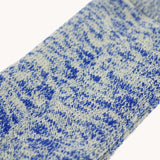 A close up of the British made wool hiking socks by Silverstick, in a Royal Blue with grey and white patterns.