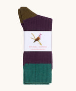 Silverstick Matt Sewell Turtle Dove Merino Wool Socks shown folded over and placed into a paper packaging sleeve. 