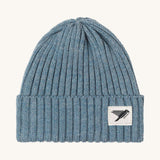 The Silverstick Merino Wool blue beanie for winter hikes, made in Britain. 