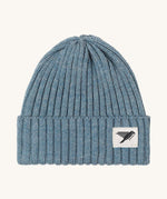 The Silverstick Merino Wool blue beanie for winter hikes, made in Britain. 