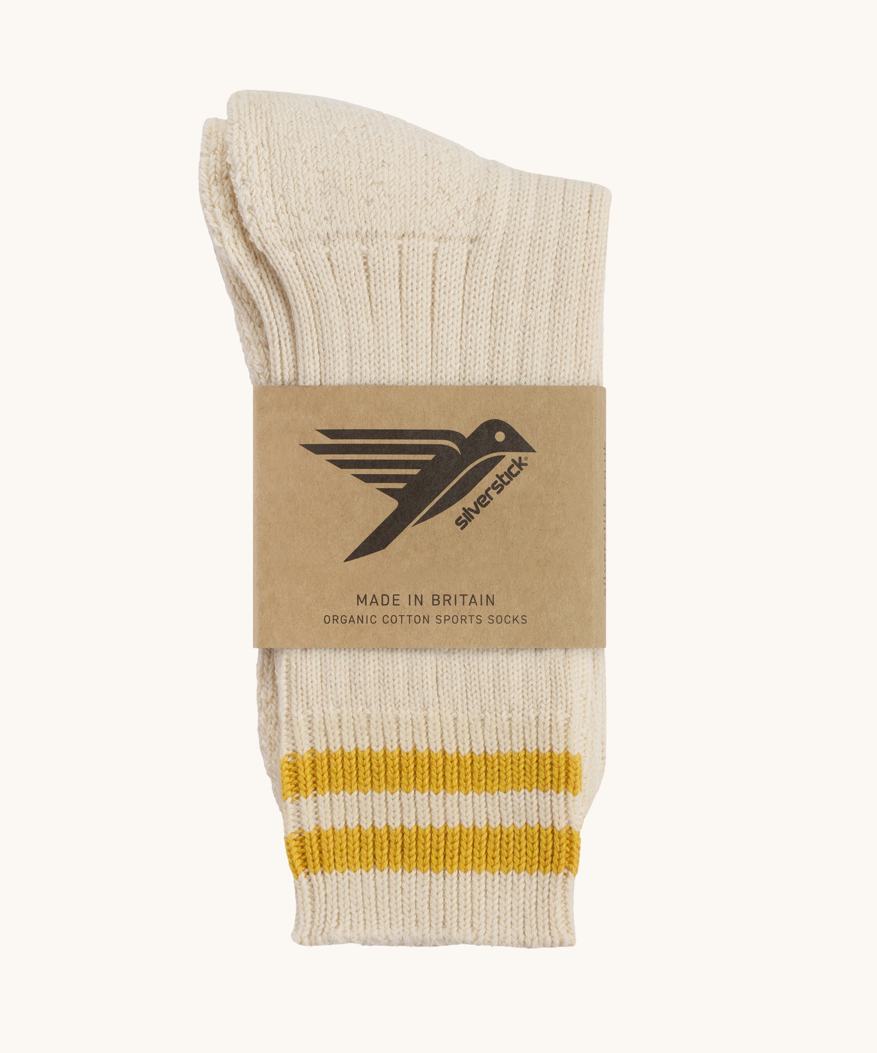 Silverstick Air Organic Cotton Sports Socks - Citron with the socks shown folded over and placed into their cardboard packaging sleeve.