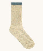 The Silverstick Pennine Wool Socks in the rainbow nepp colourway.