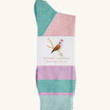 A pair of Turtle Doves organic cotton socks by Silverstick and Matt Sewell, made in Britain with a cardboard band.