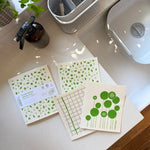 Three A Slice of Green Mint Leaf Swedish sponge cloths made from natural materials and recycled cotton, with coordinating green botanical and checked prints.
