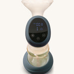 The digital smart touch screen on the Lola&Lykke Smart Electric Breast Pump. The image shows the on and off button, and suction control on the display