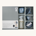 The contents of the Lola&Lykke Smart Electric Breast Pump box showing all the parts of the Breast Pump