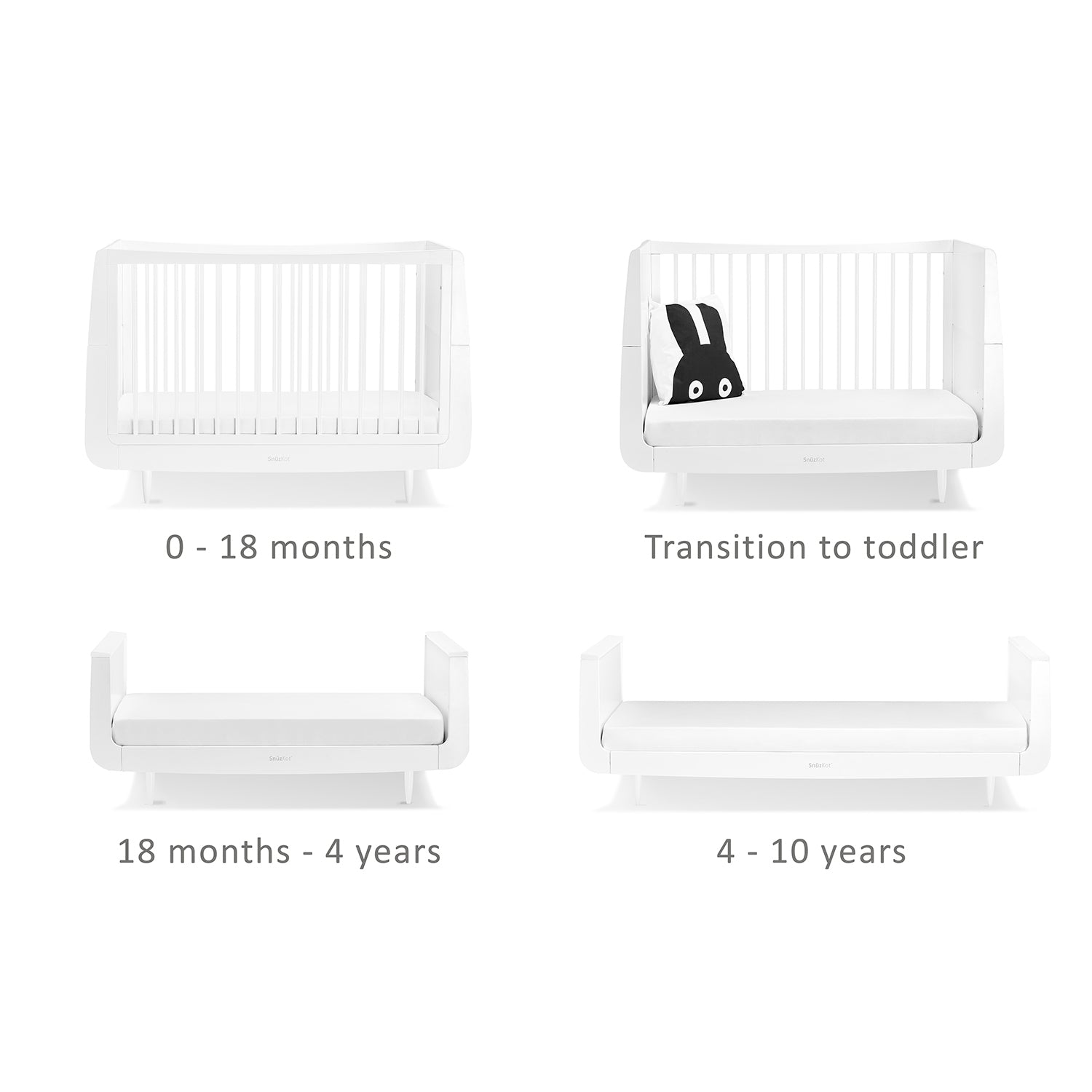 The different stages and set ups of the SnuzKot  pictured on a plan background