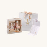 The Sophie the Giraffe premium baby gift set, a lovely baby teether gift that includes a luxury gift bag and branded greeting card. 