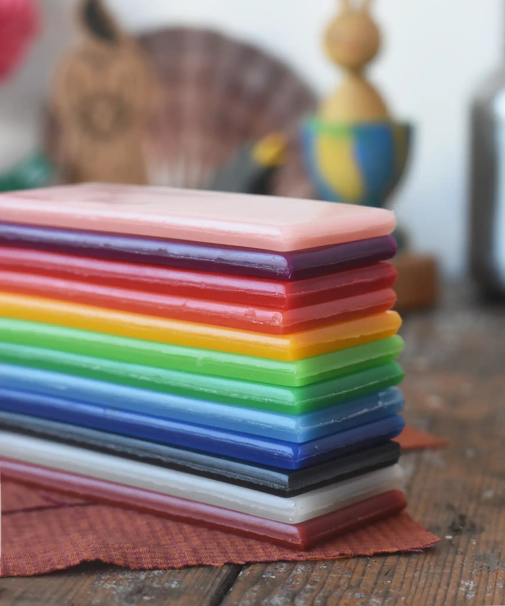 Stockmar Modelling Beeswax Clay 12 Colour Sheets stacked up. 