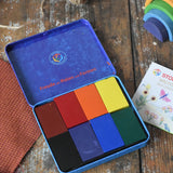 Stockmar 8 wax blocks in standard colours in a storage tin.