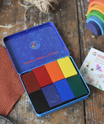 Stockmar 8 wax blocks in standard colours in a storage tin.