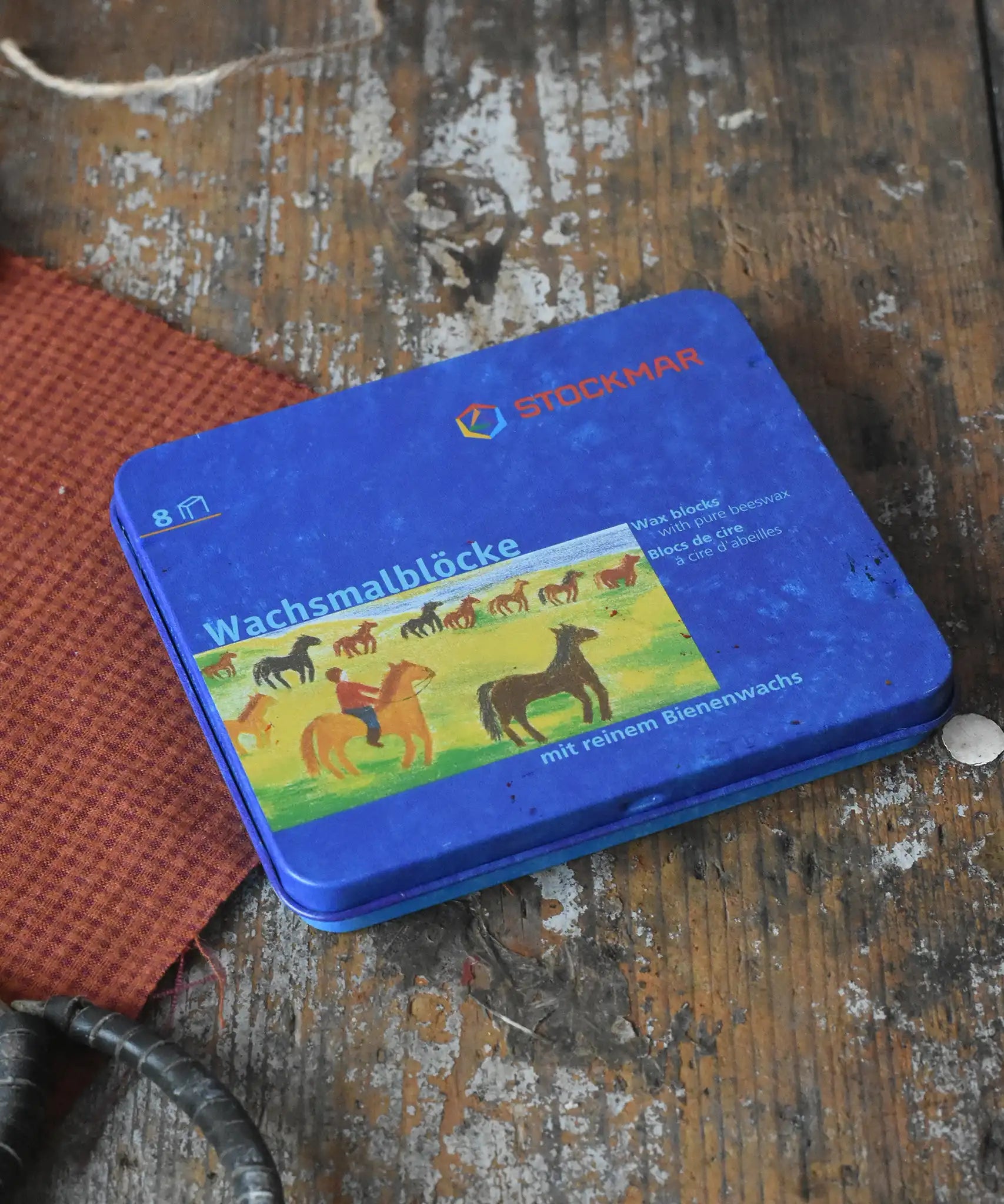 Stockmar 8 wax blocks in a storage tin.