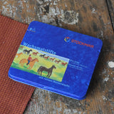 Stockmar 8  colour assortment wax crayons in a blue metal storage tin. 