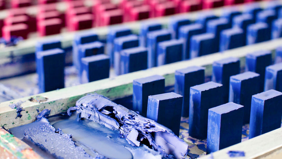 Stockmar beeswax block crayons being produced in the German factory. 