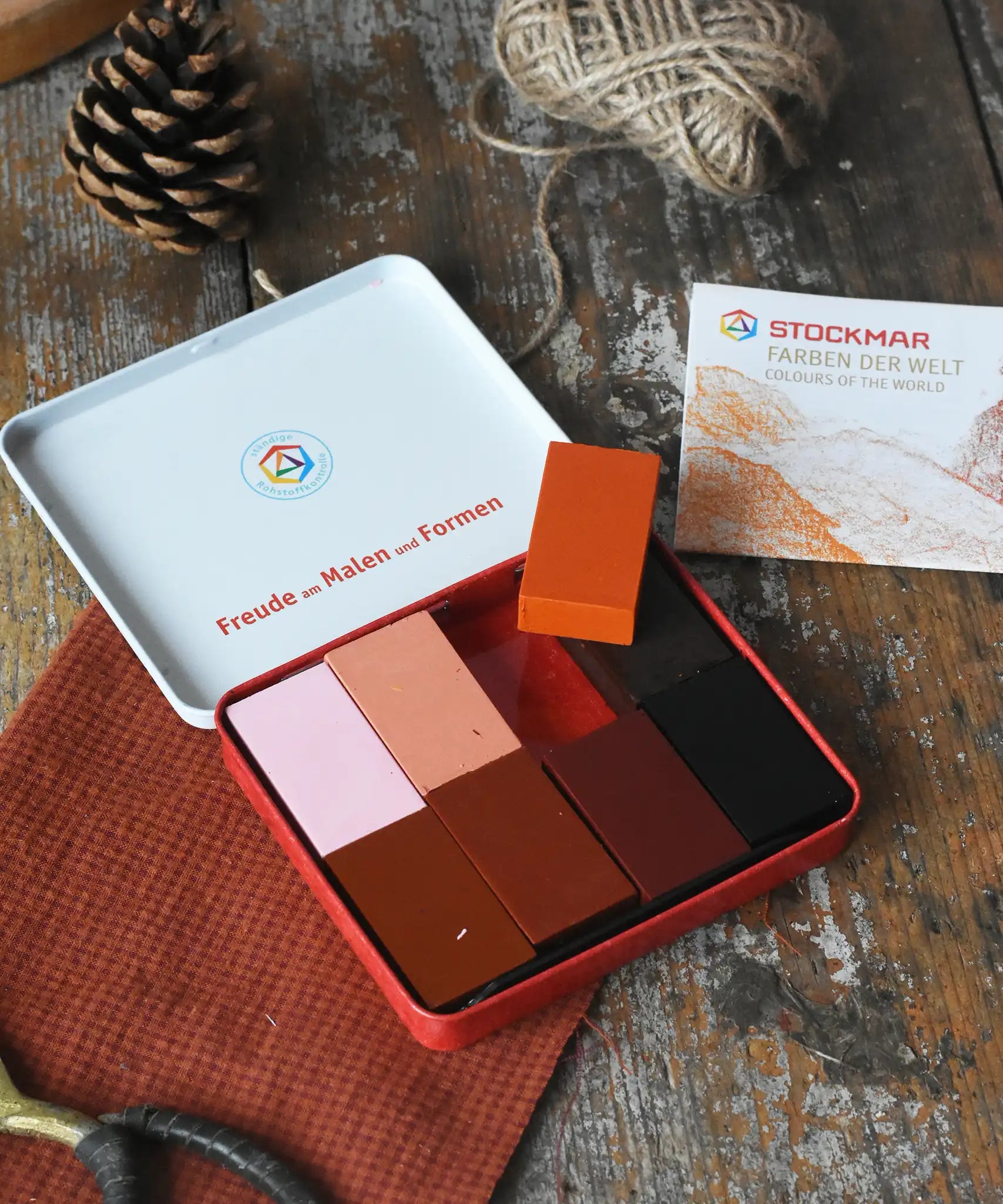 Stockmar colours of the world skin tone colour wax blocks crayons in a metal storage tin. 