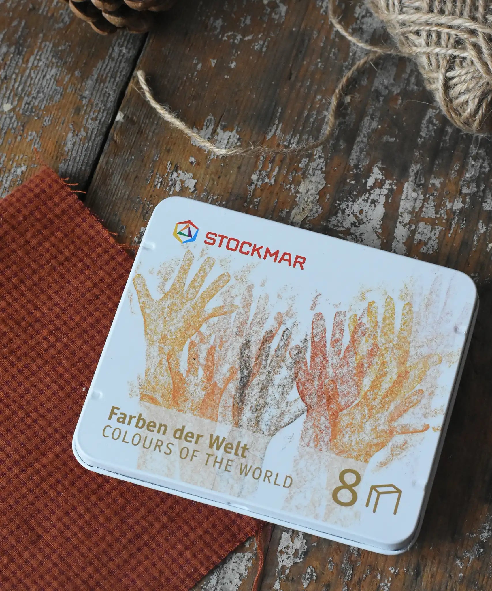 Stockmar colours of the world skin tone colour wax blocks crayons in the metal storage tin. 