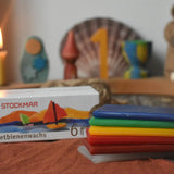 Stockmar modelling beeswax in a pack of 6 Sheets. White, brown, red, yellow green and blue sheets.