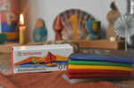 Stockmar modelling beeswax in a pack of 6 Sheets. White, brown, red, yellow green and blue sheets.