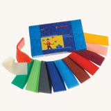 Stockmar Modelling Beeswax. 12 Sheets of coloured beeswax in ivory, carmine red, vermilion, golden yellow, yellow green, green, blue, ultramarine, red violet, rust, black and pink. 