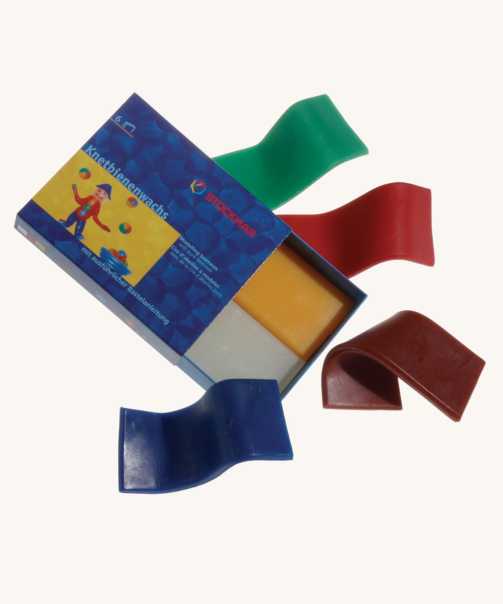 Stockmar Modelling Beeswax. 6 Sheets of coloured beeswax in a box. Green, red, brown, yellow, blue and white