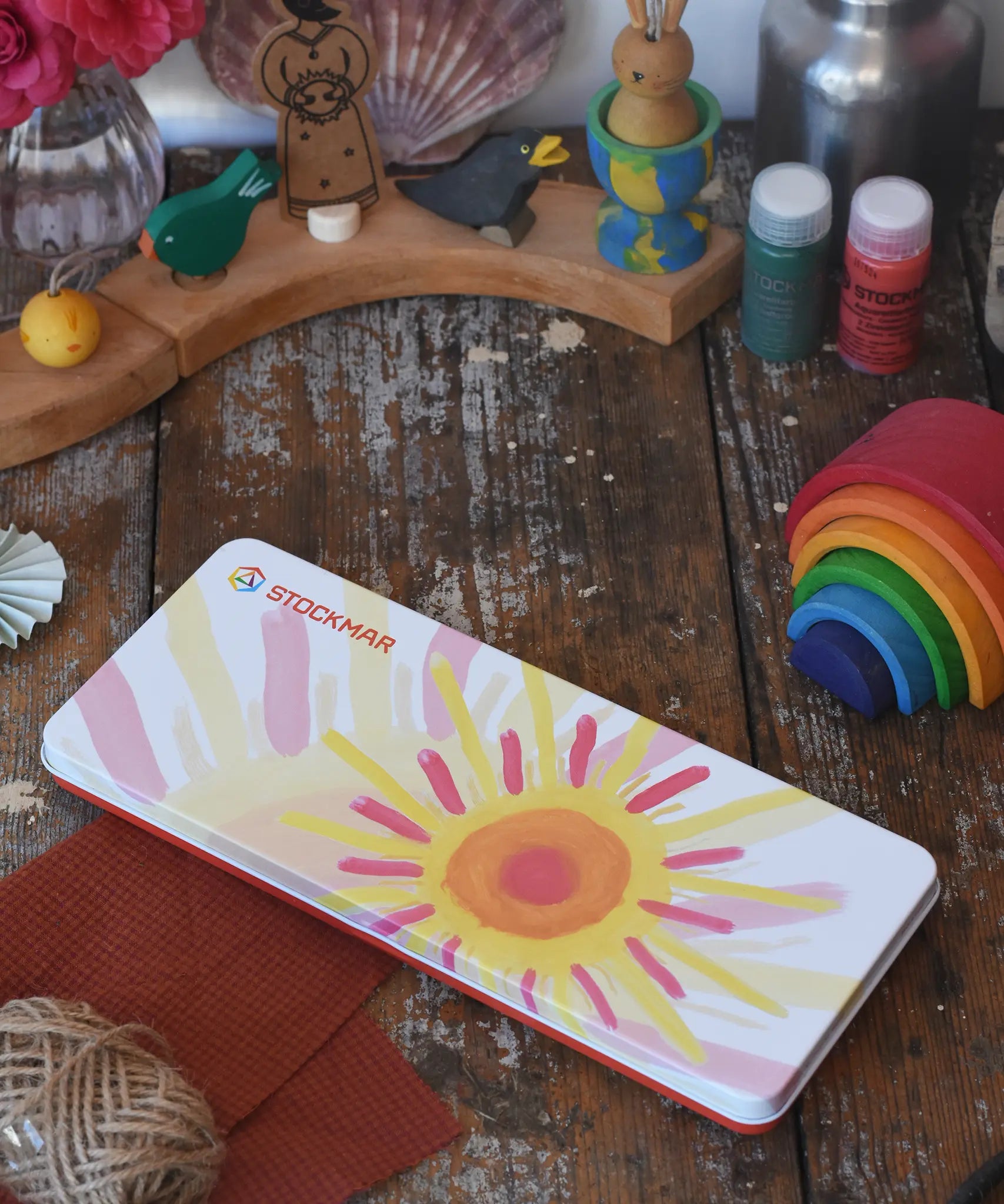 Metal storage tin of the Stockmar Opaque Watercolour Paint Tin Set.