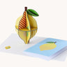 Studio Roof 3D Pop Out Card lemon. A 3D DIY cardboard lemon next to a matching greetings card 