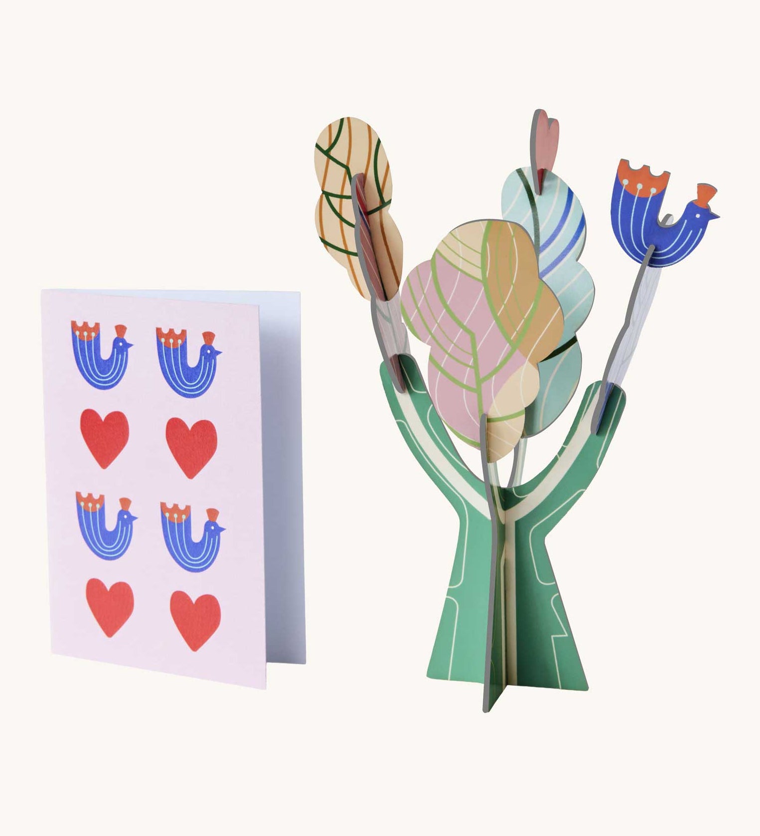 Studio Roof 3D Pop Out Card Tree of Life. A 3D cardboard DIY abstract style tree standing next to a greetings card