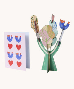 Studio Roof 3D Pop Out Card Tree of Life. A 3D cardboard DIY abstract style tree standing next to a greetings card