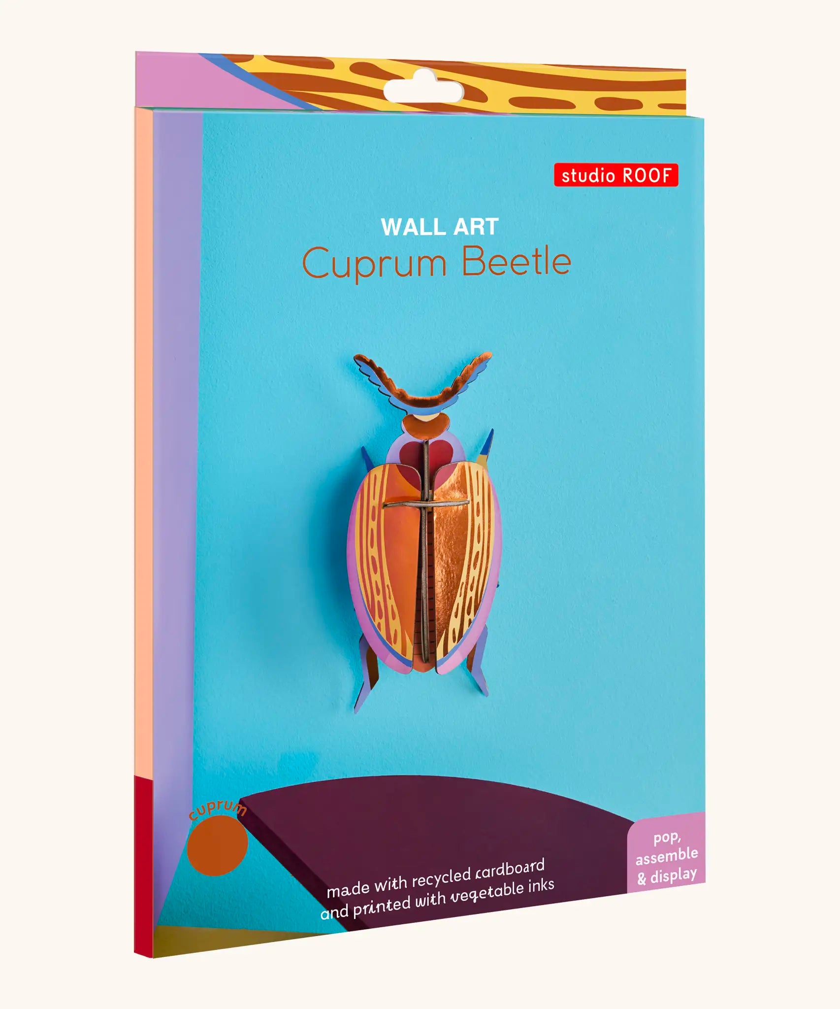 Studio Roof 3D cardboard Cuprum beetle craft kit shown in it's packaging