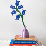 Studio Roof campanula everlasting flower decoration craft kit shown built and displayed in small purple vase.