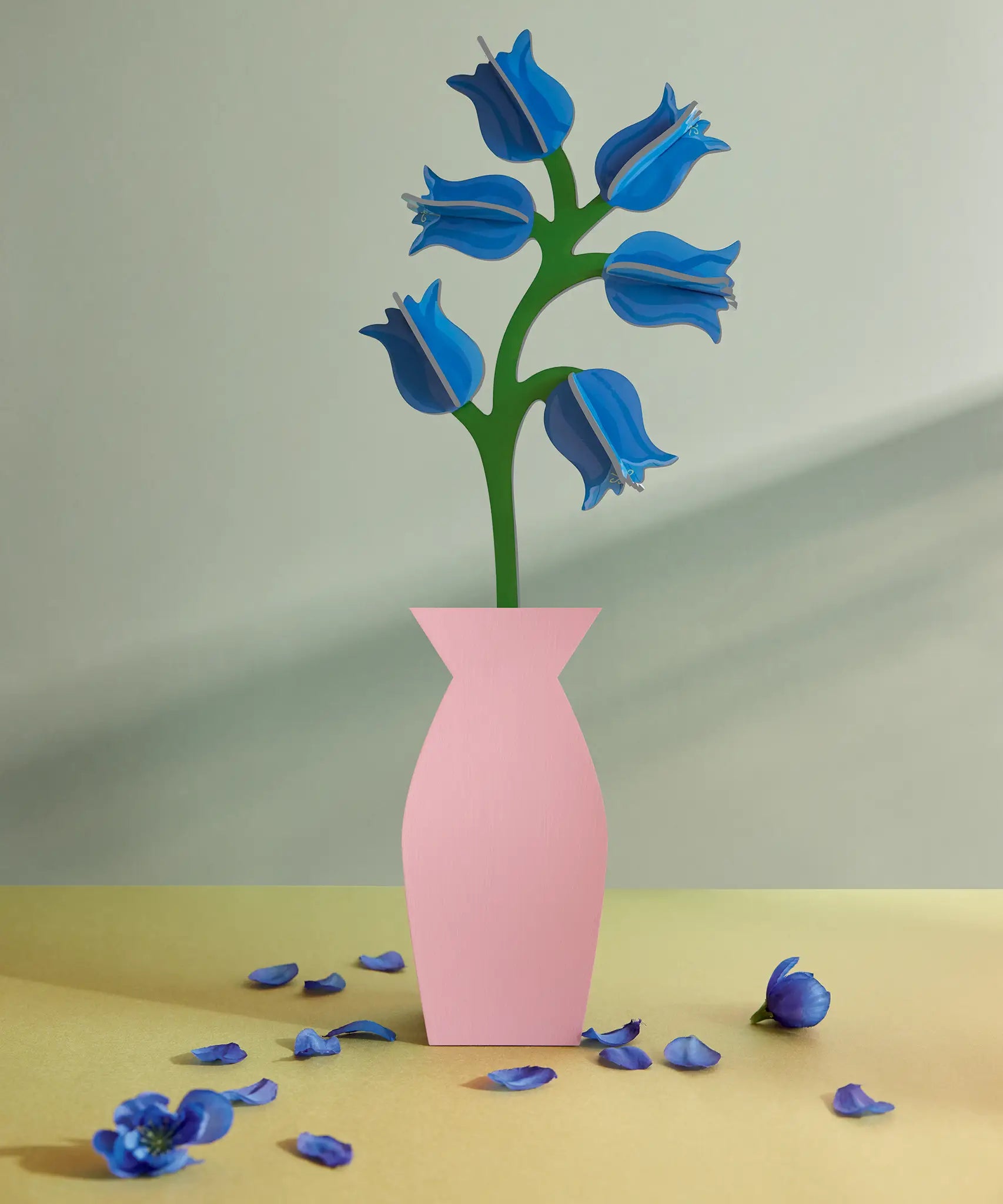 Studio Roof campanula everlasting flower decoration craft kit shown built and displayed in a vase.