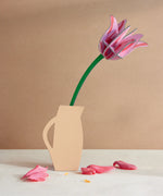 Studio Roof pink tulip everlasting flower decoration craft kit shown built and displayed in a vase.