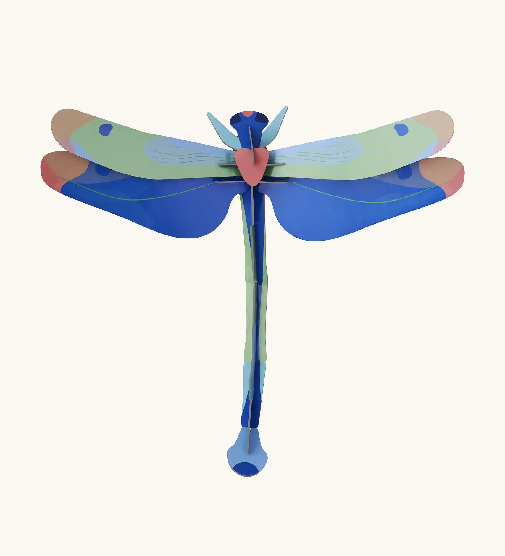 Studio Roof Blue Dragonfly Cardboard Wall Art shown built. 