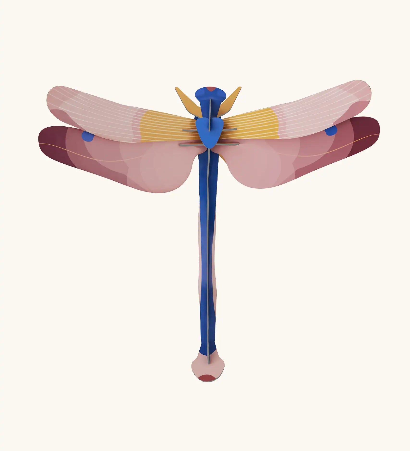 Studio Roof pink dragonfly cardboard wall art kit shown built.