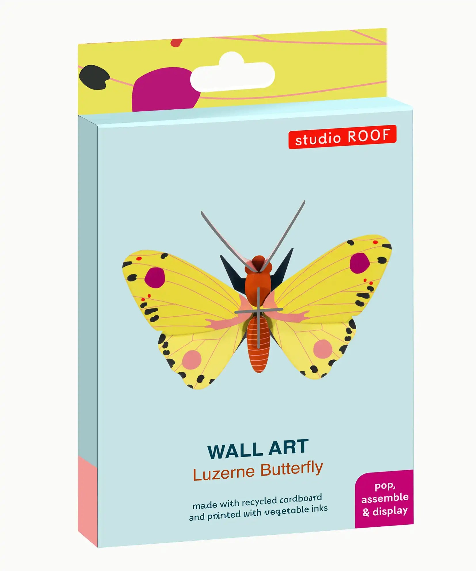 Studio Roof Insect yellow Luzerne Butterfly DIY kit wall decoration in it's packaging. 