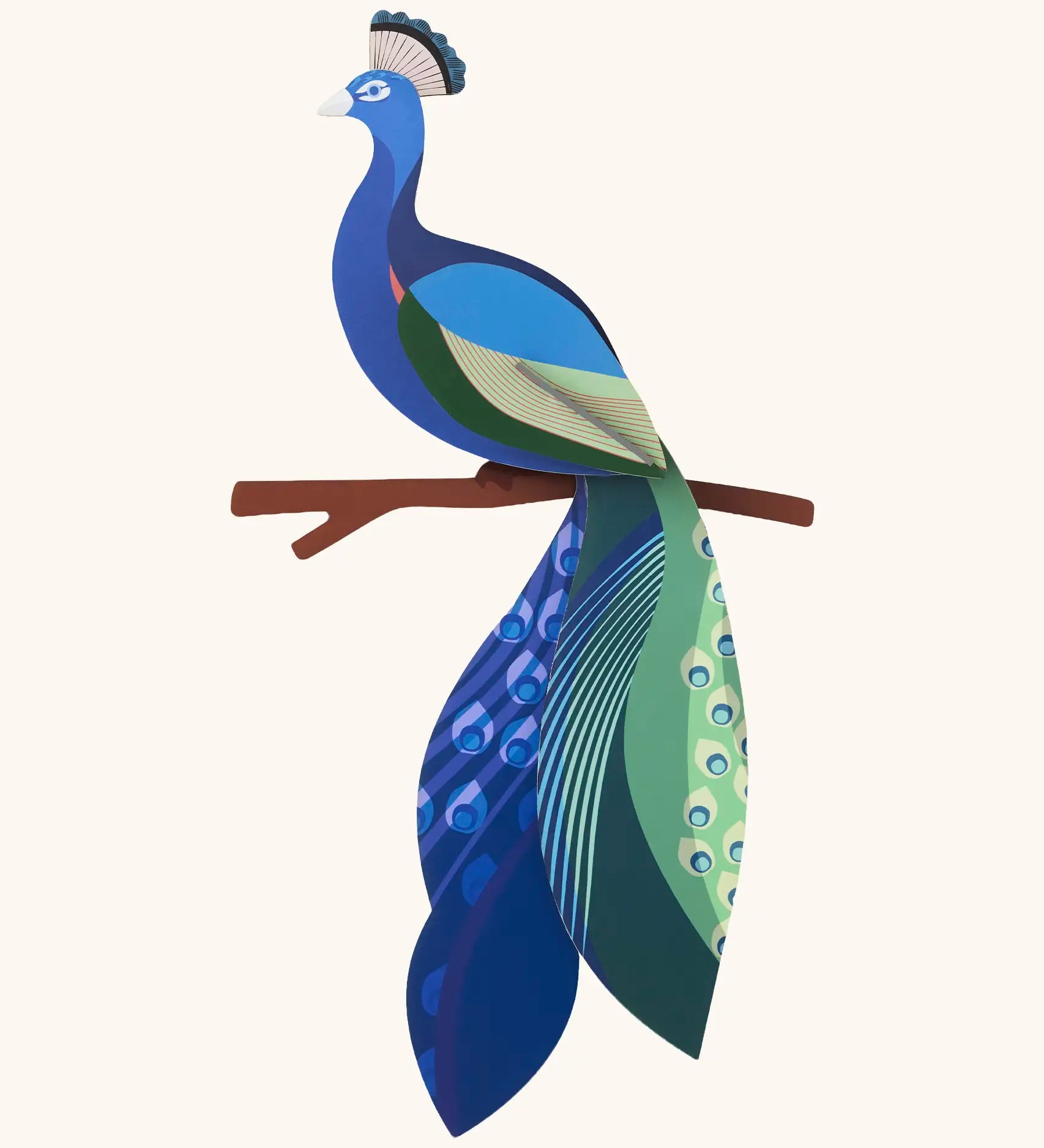 A Studio Roof 3D paradise peacock bird perched on a branch cardboard wall art craft kit fully assembled 