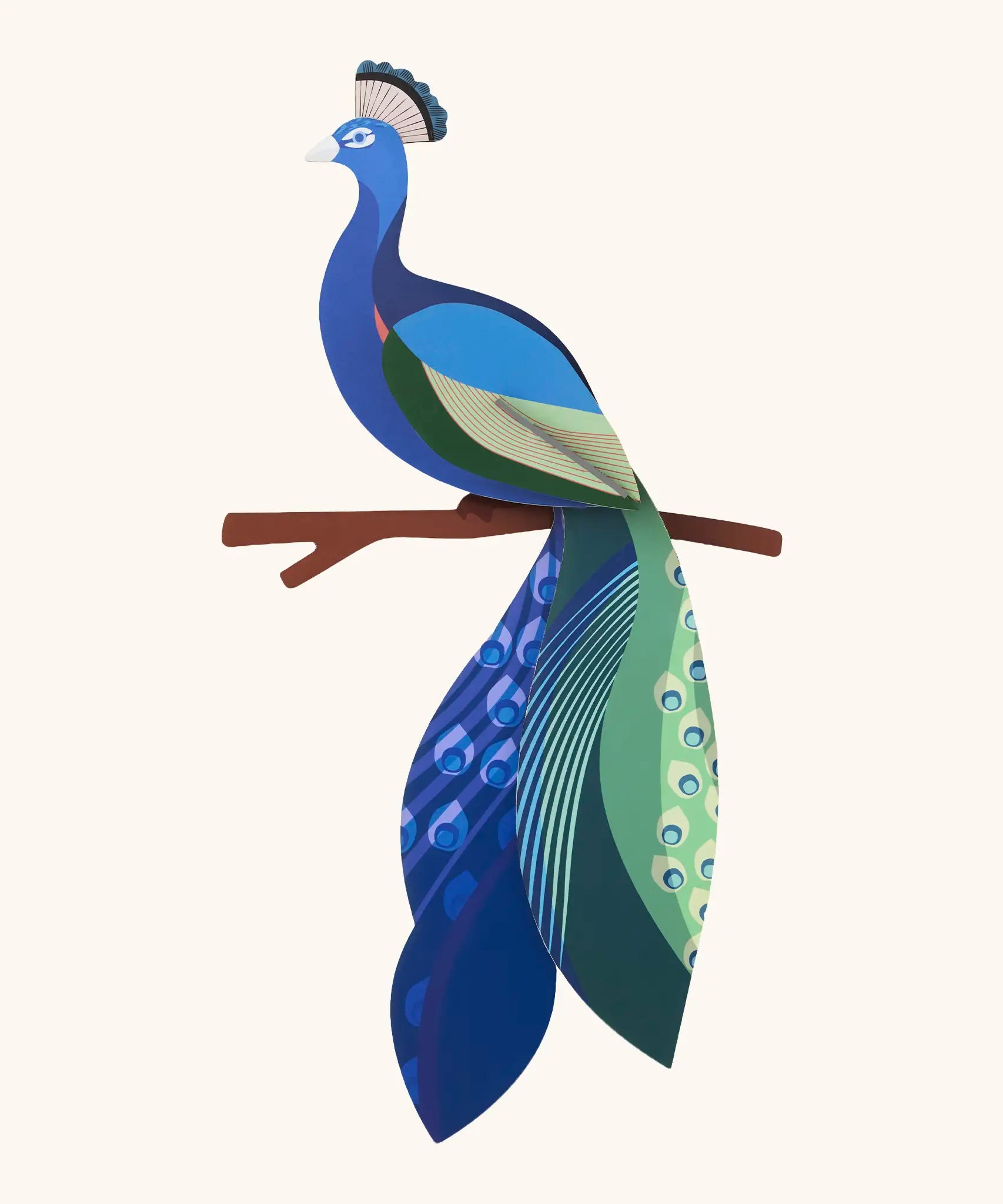 A Studio Roof 3D paradise peacock bird perched on a branch cardboard wall art craft kit fully assembled 