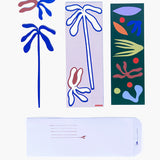 Studio ROOF pop out card in Palma design. Picture shows flat card and pre popped out pieces all laid flat on white background