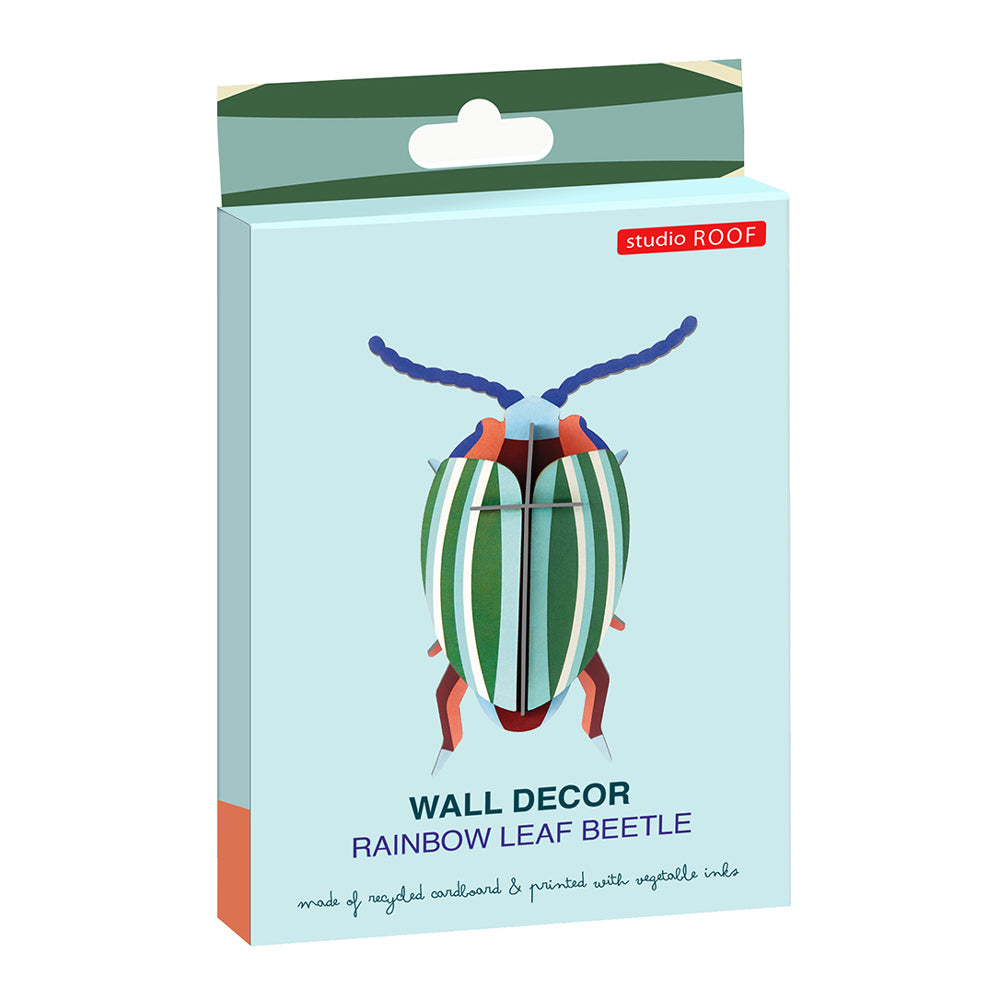 Packaging for the studio rood slotting cardboard rainbow leaf wall decoration on a white background