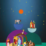 Studio Roof Christmas Crib fully set up on starry navy and green background