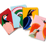Studio Roof recycled paper Paradise Bird notebooks laid out on a white background