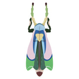 Studio Roof Sakura Beetle Cardboard Model, 3D Wall Art. A colouful 3D beetle in yellow, greens, blues and pink, on a white backgorund