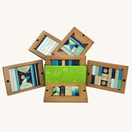 Tegu 130 piece magnetic block Classroom Kit in the Future colour way featuring a mix of shapes, sizes and natural and blue coloured blocks