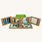 Tegu 130 piece magnetic block Classroom Kit in the Future colour way featuring a mix of shapes, sizes and natural and blue coloured blocks
