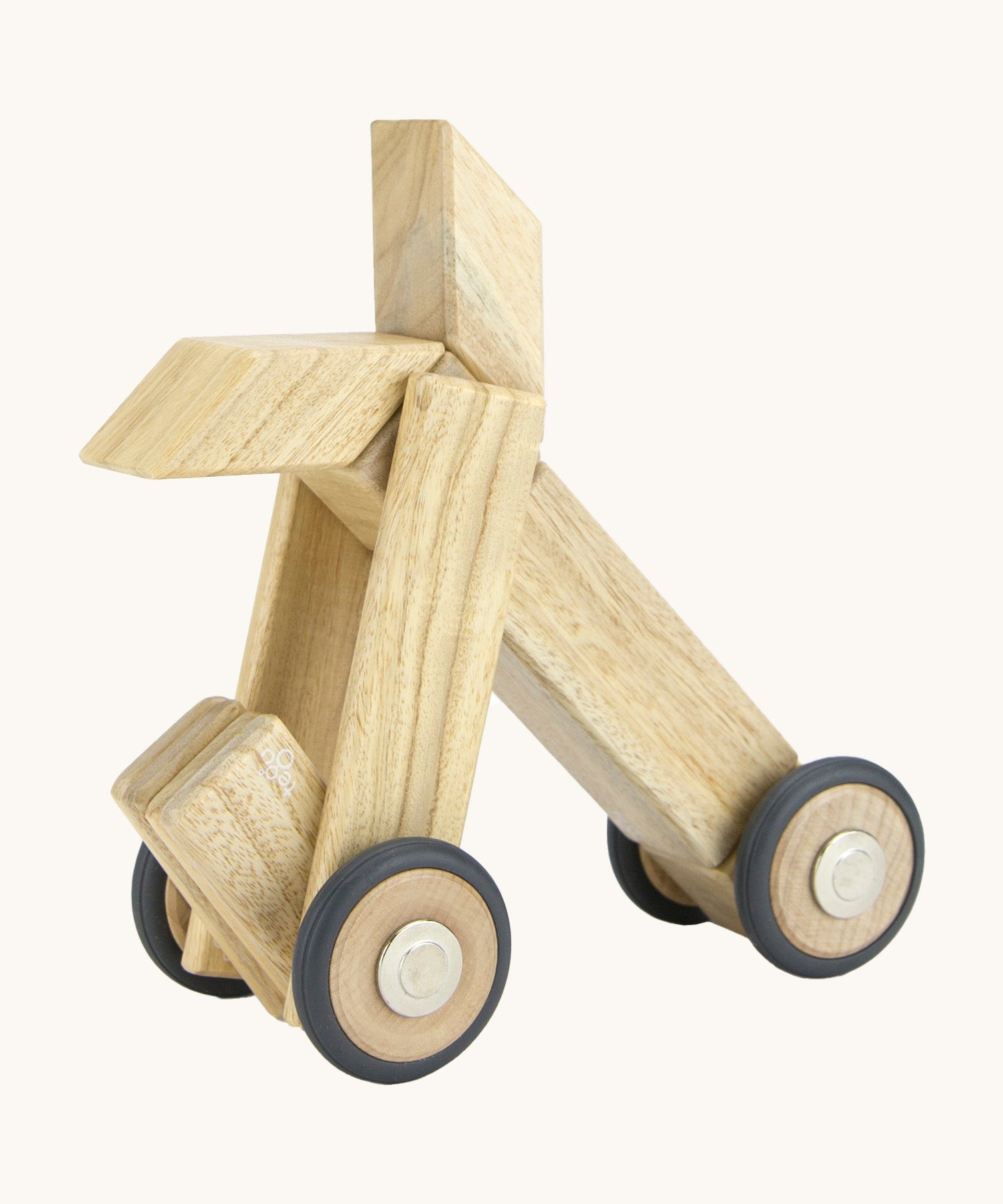 A clown car made from the Tegu magnetic wooden tiles and wheels