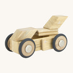 A sports car made from the Tegu magnetic wooden tiles and wheels