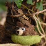 A fekted bear handmade using the The Makerss Amiguwoolli Snoozing Bear Mini Needle Felt crafting Kit.